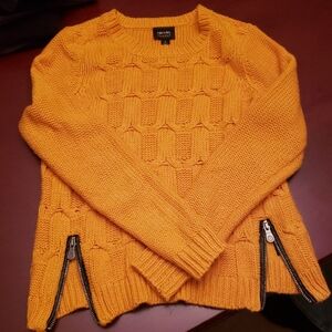 Nicole Miller Bold Orange Sweater with Zipper Accents
